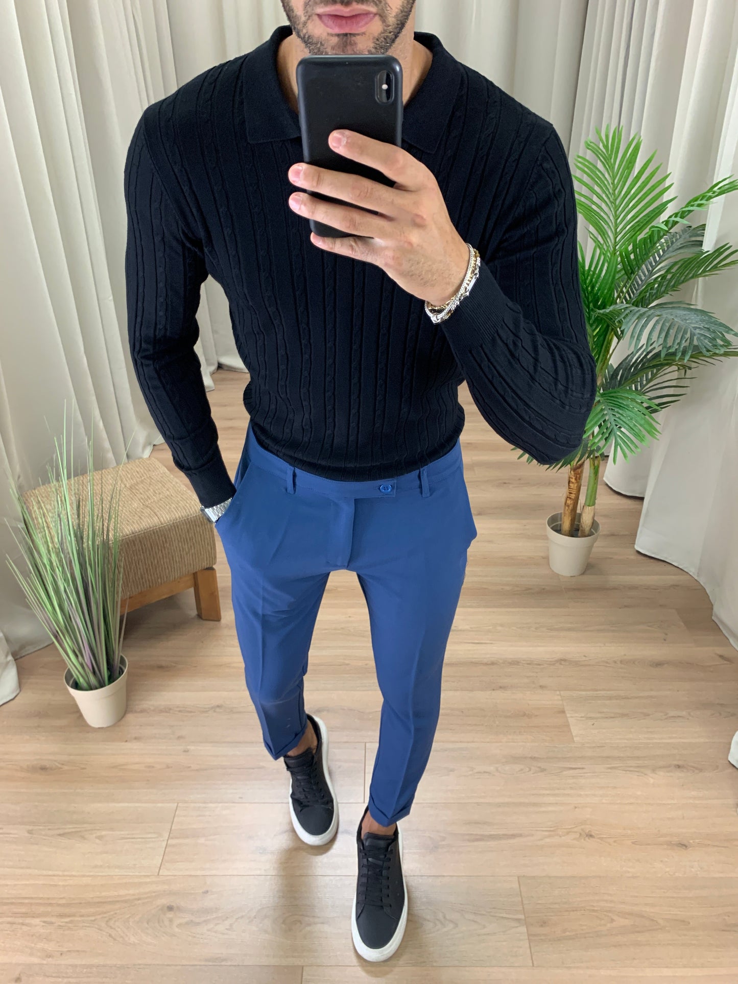 Pantalone Lussemburgo con risvolto col. Blu