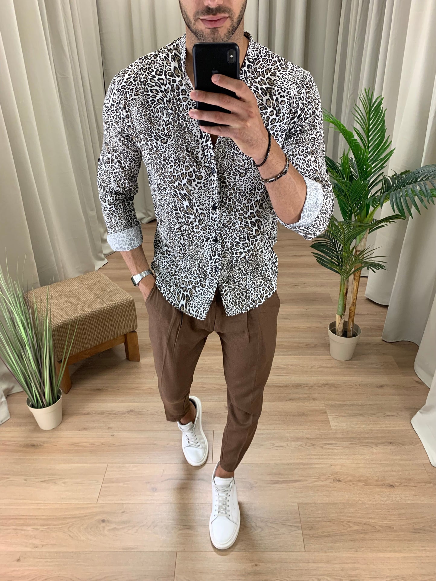 Pantalone Positano in Lino con Pinces col. Tabacco