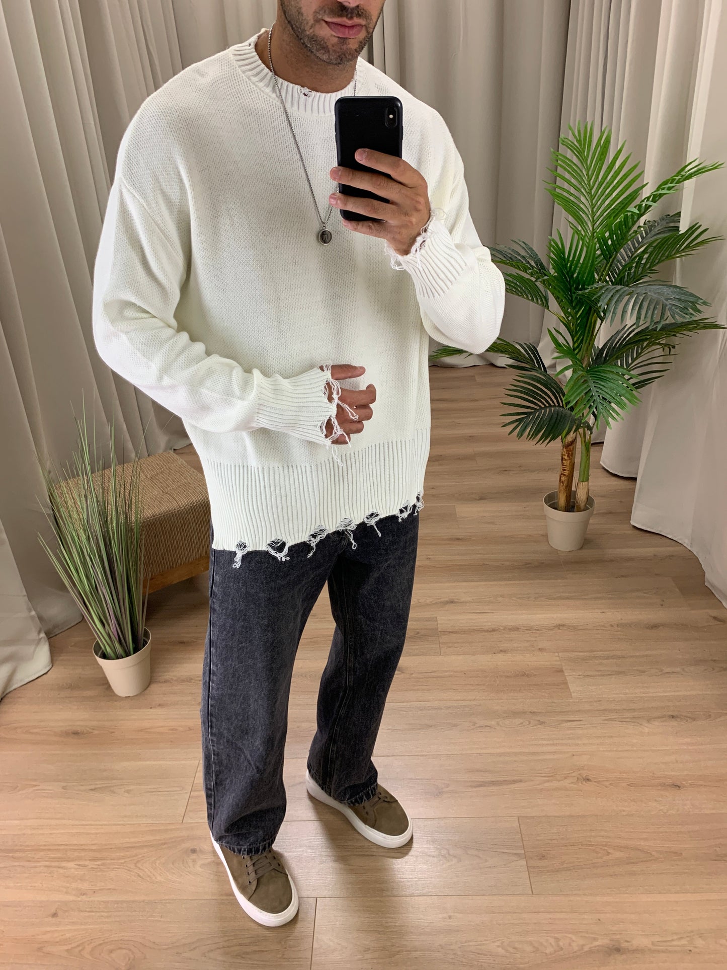 Maglia Broke con fondo Sfrangiato col. Panna