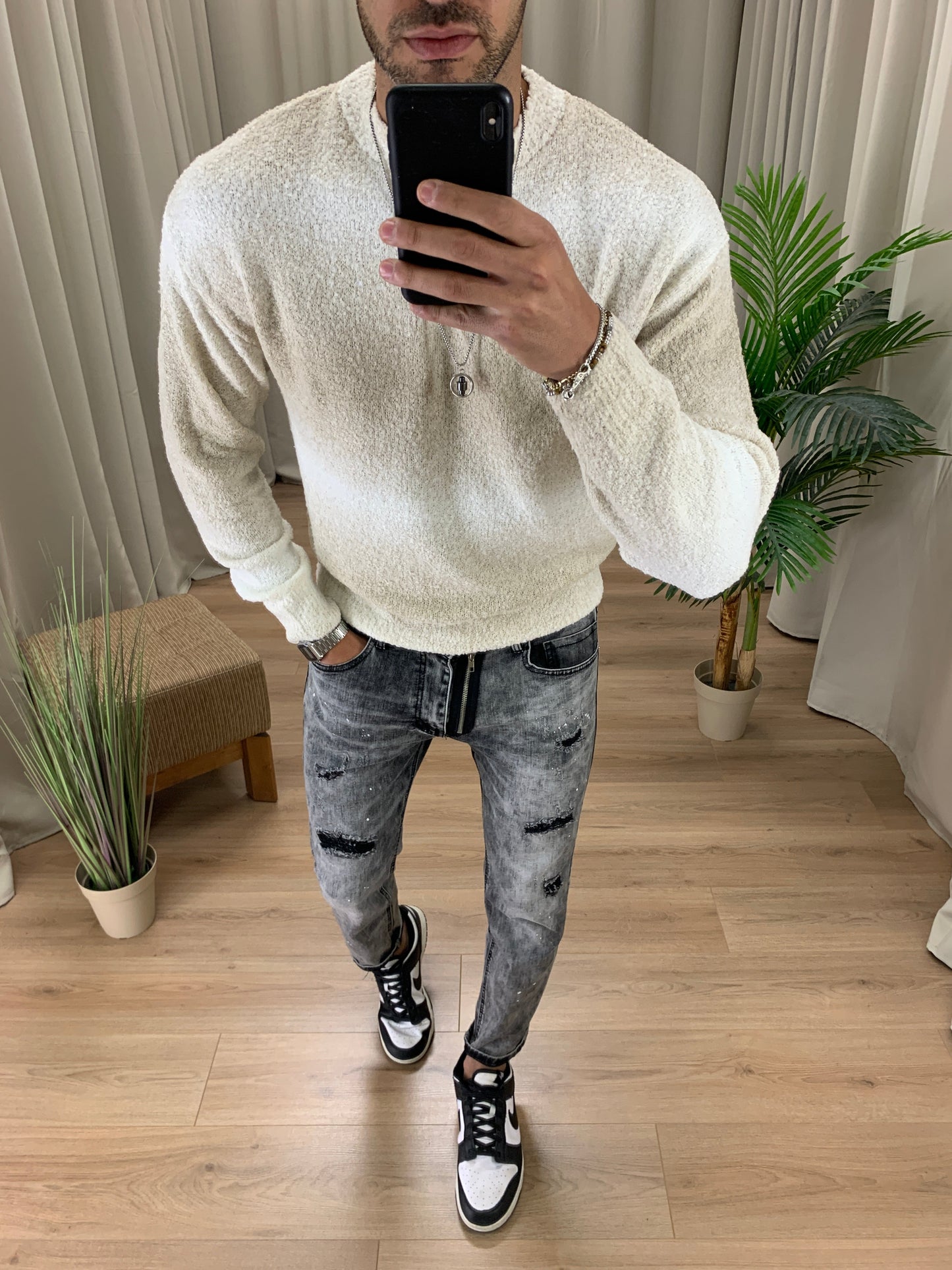 Jeans Pax con Zip e Abrasioni col. Antracite