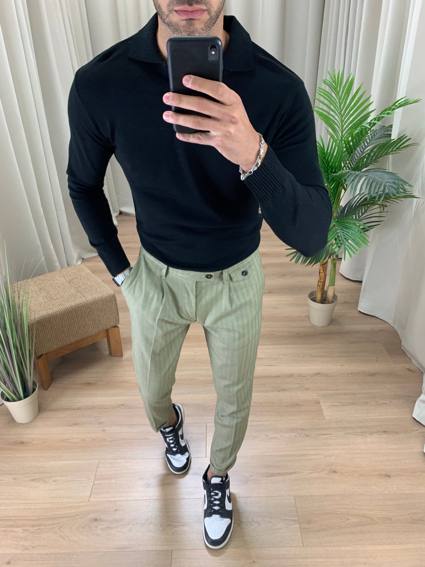 Pantalone Maybach Righe Tono su Tono col. Muschio