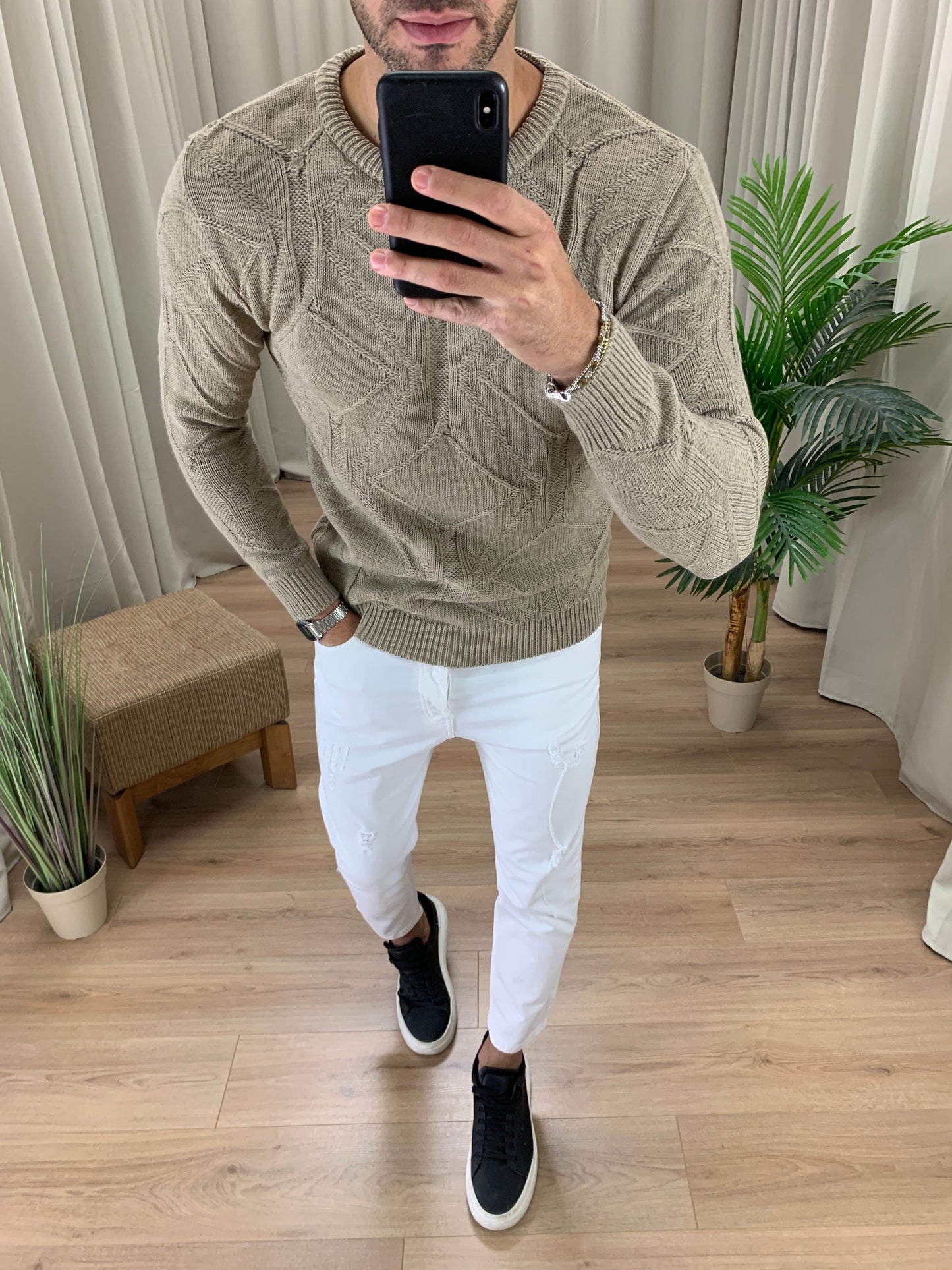 Maglioncino Lionel con Trama a Rombi col. Nocciola