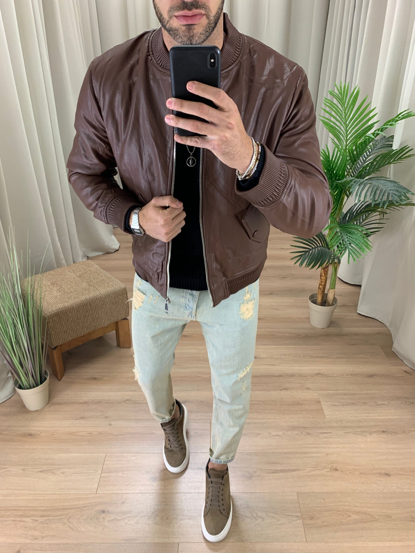 Bomber Collo College con Zip col. Marrone