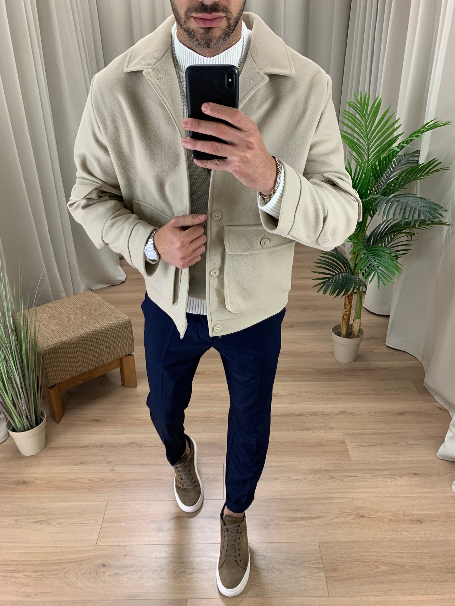 Giacca camicia Artik con Taschini misto Lana col. Beige