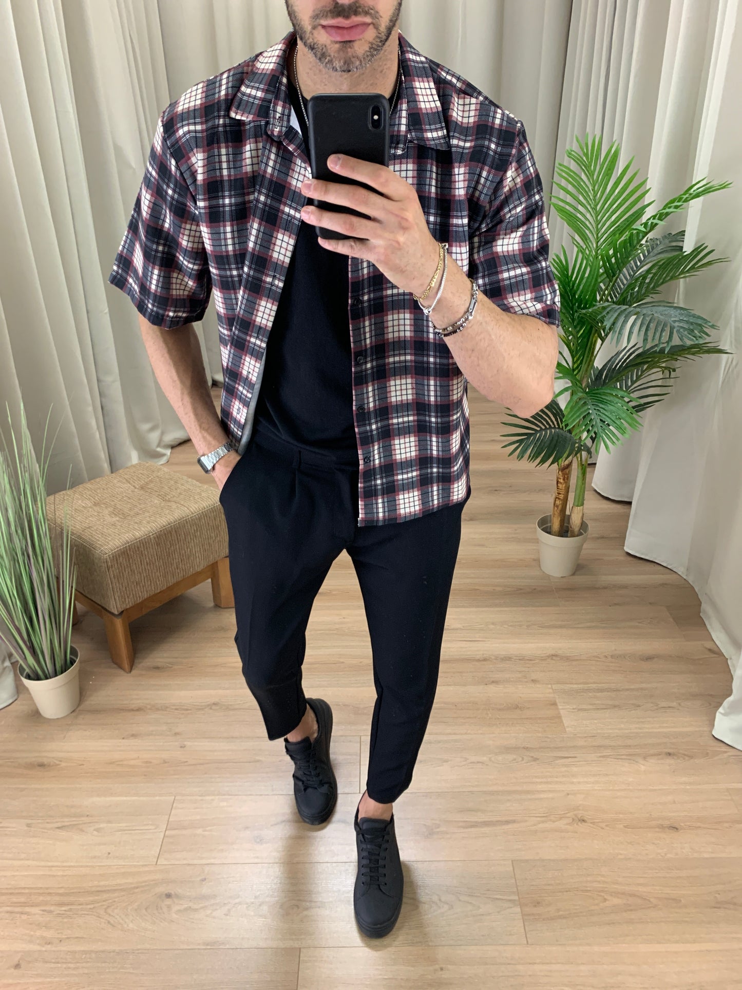 Camicia New York 00 con fantasia a quadri col. Beige