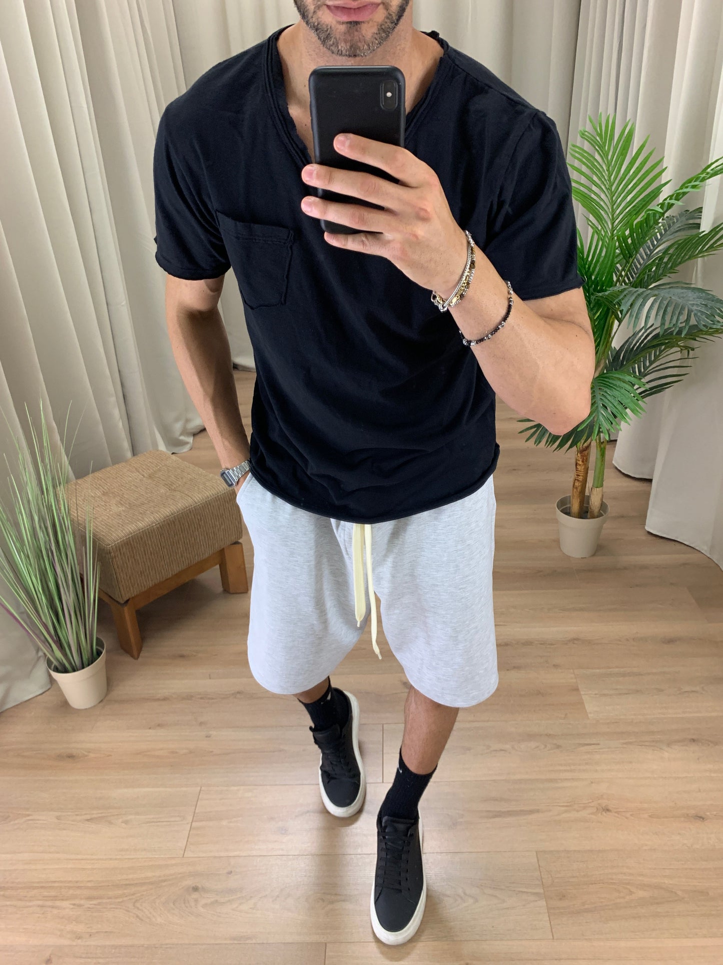 Bermuda Interlock Garzato con Elastico in Vita col. Grigio