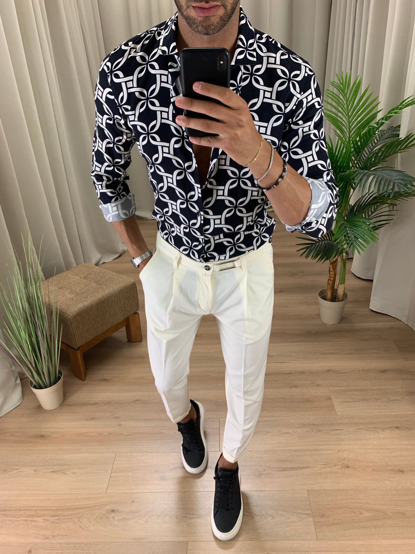 Camicia Massette con Fantasia col. Nero