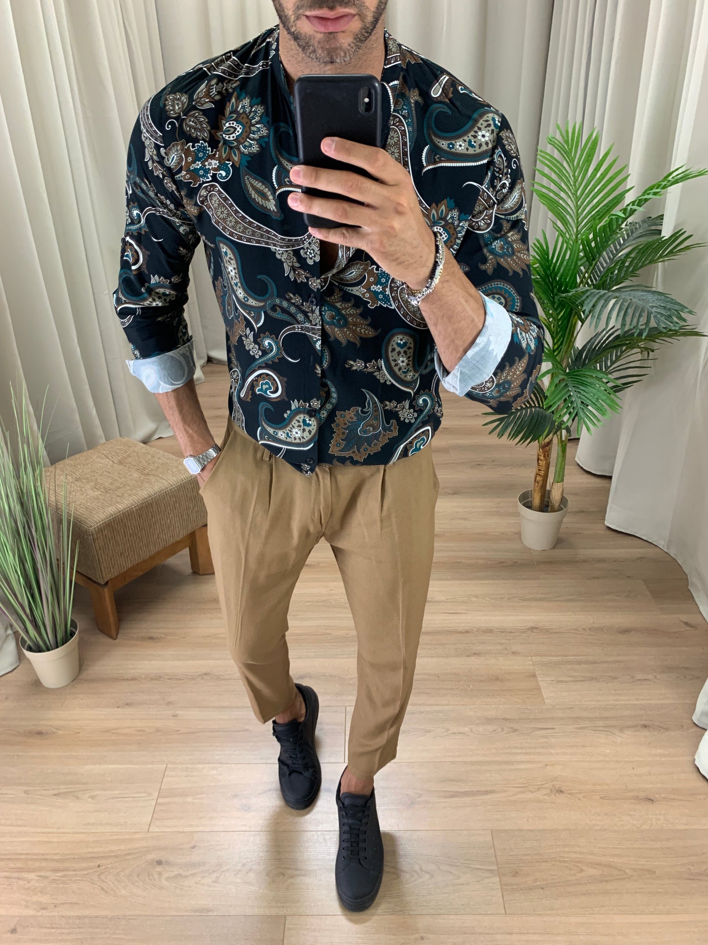 Camicia Natuzi con fantasia in viscosa col. Nero