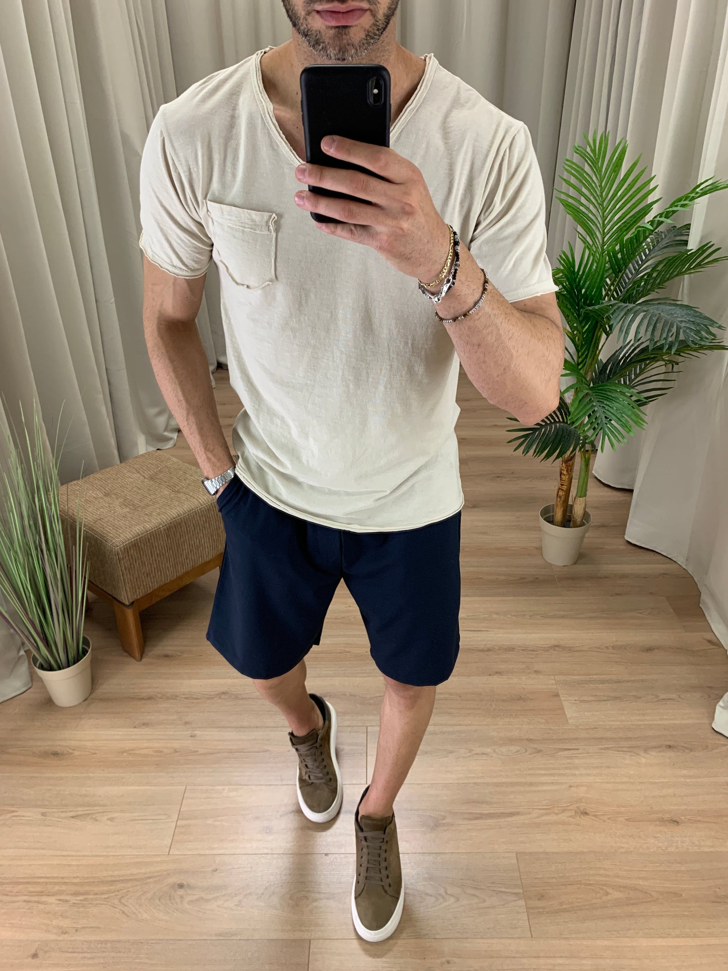 T-shirt Victory in Cotone con Taschino col. Beige