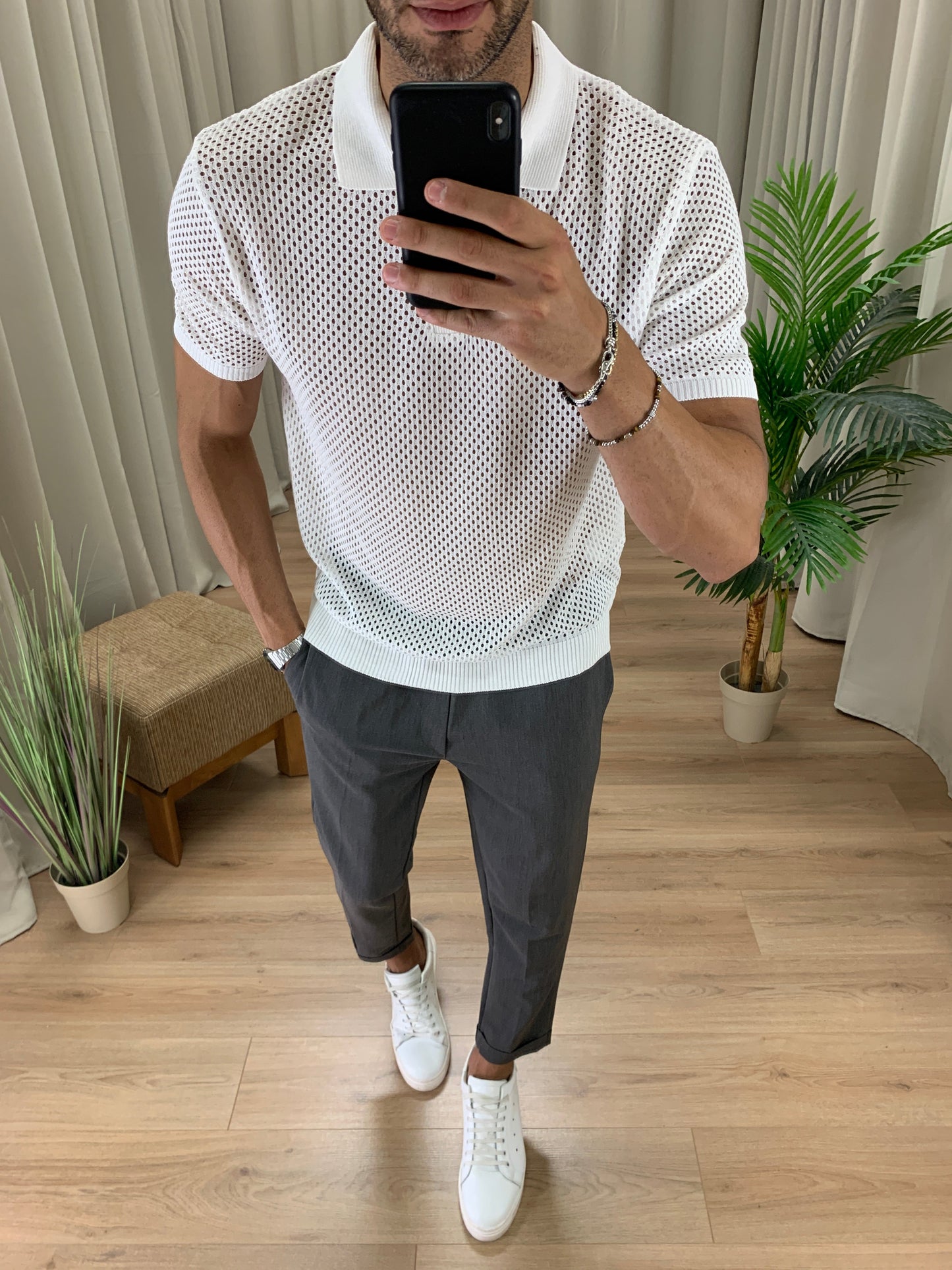 Polo Ortigia traforata in Filo col. Bianco