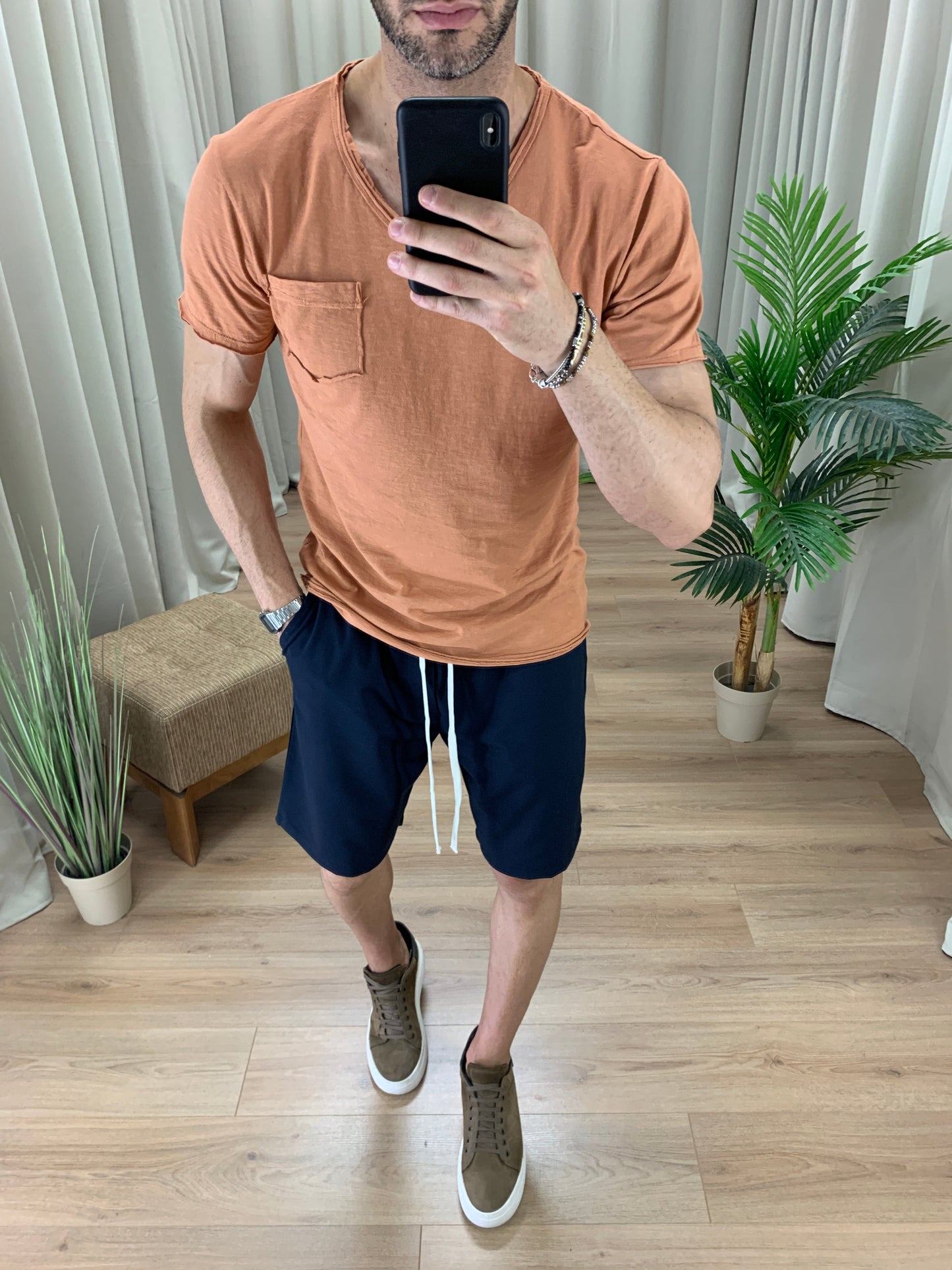 T-shirt Victory in Cotone con Taschino col. Terracotta