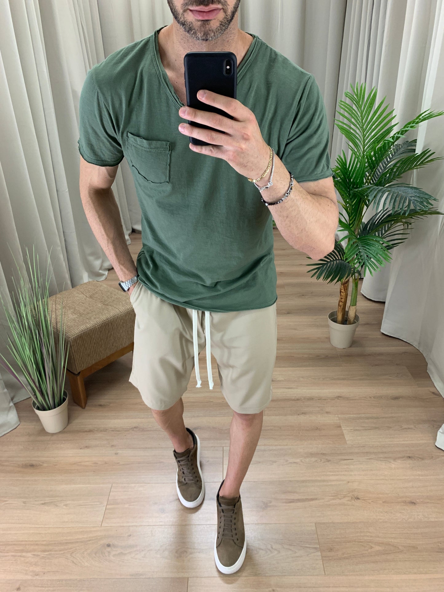 T-shirt Victory in Cotone con Taschino col. Verde Militare