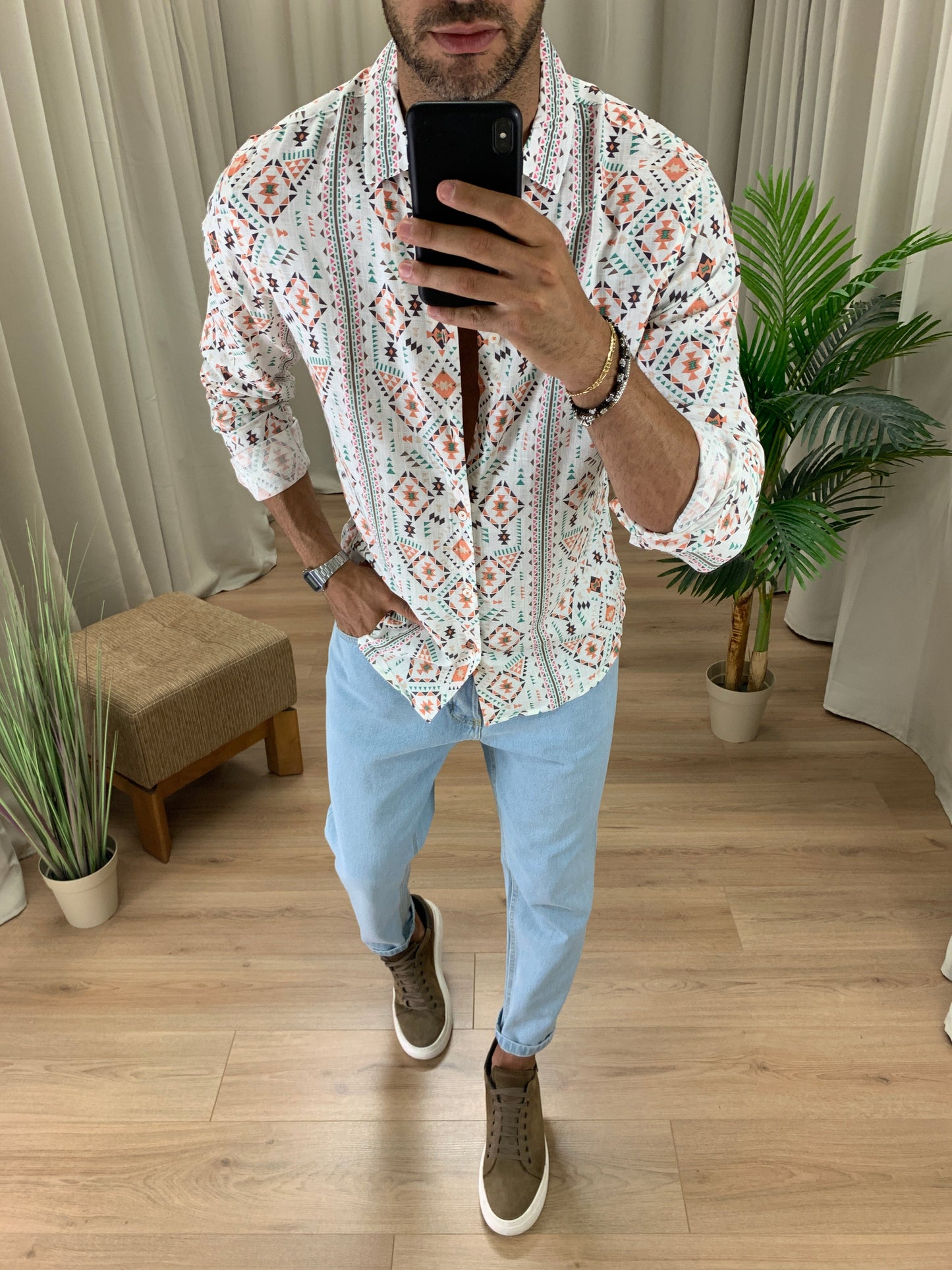 Camicia Bangkok con fantasia col. Bianco