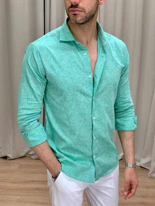 Camicia Santiago in Lino collo classico col. Verde