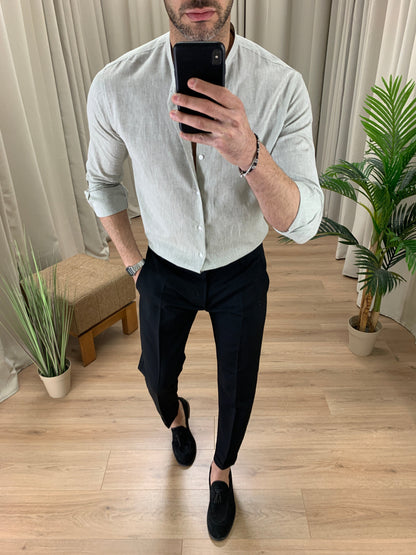 Camicia Taormina in Lino collo alla coreana col. Salvia