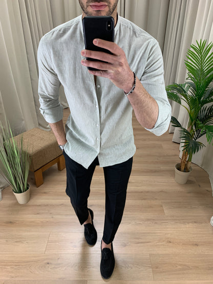 Camicia Taormina in Lino collo alla coreana col. Salvia