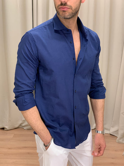 Camicia Santiago in Lino collo classico col. Blu