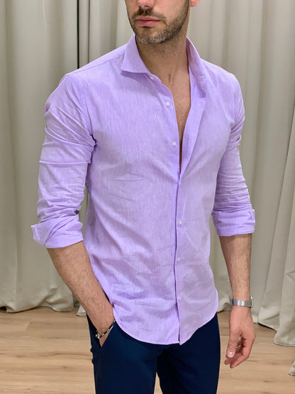 Camicia Santiago in Lino collo classico col. Lilla