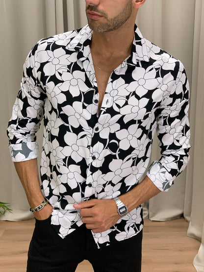 Camicia Relax Flowers con Fantasia col. Bianco