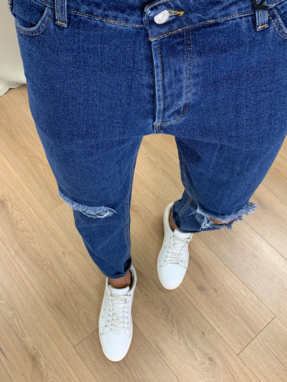 Jeans Henry con Tagli al Ginocchio col. Denim