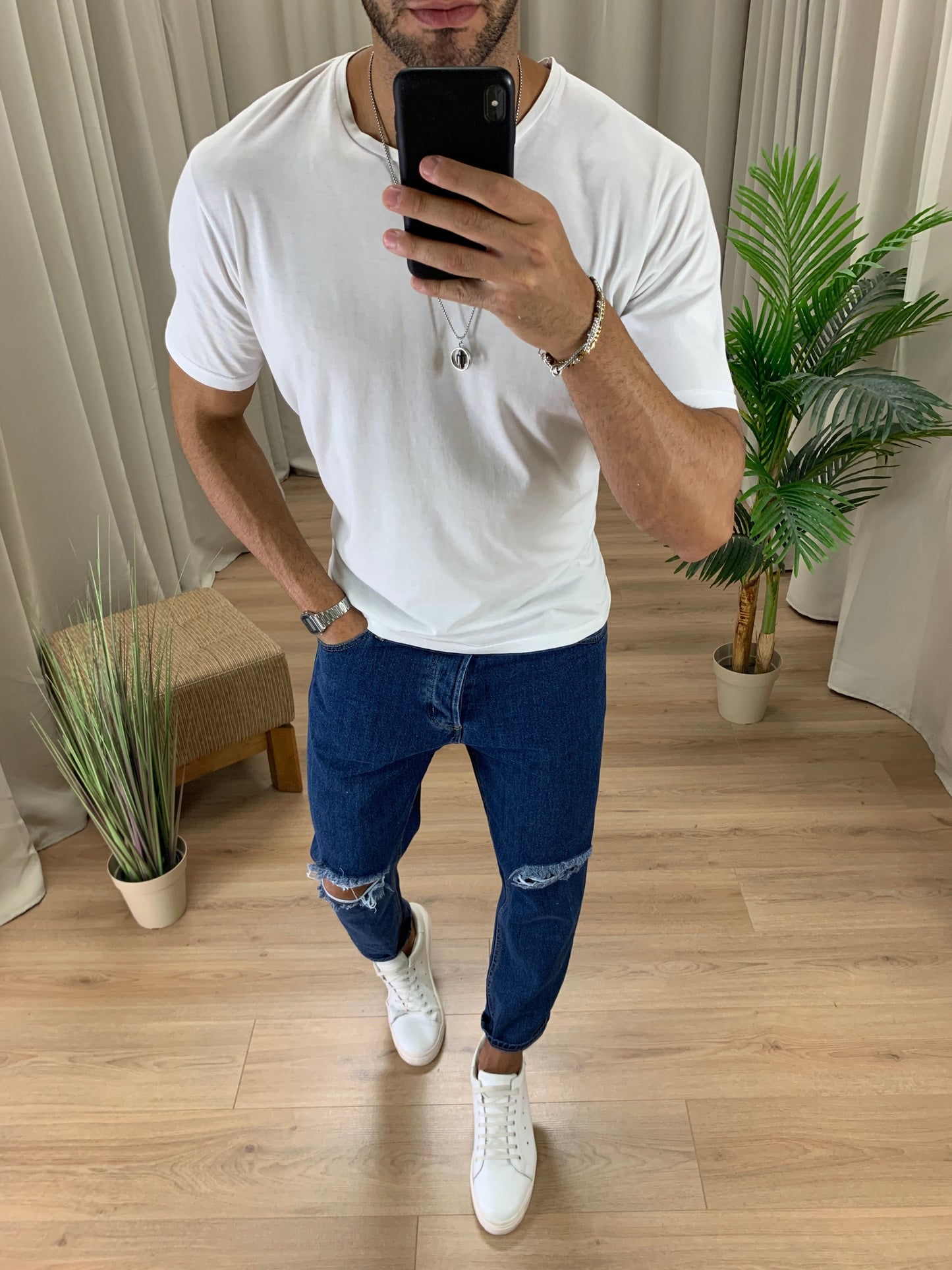 Jeans Henry con Tagli al Ginocchio col. Denim