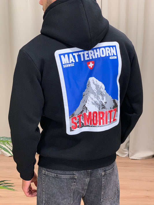 Felpa St.Moritz Mountain con cappuccio col. Nero