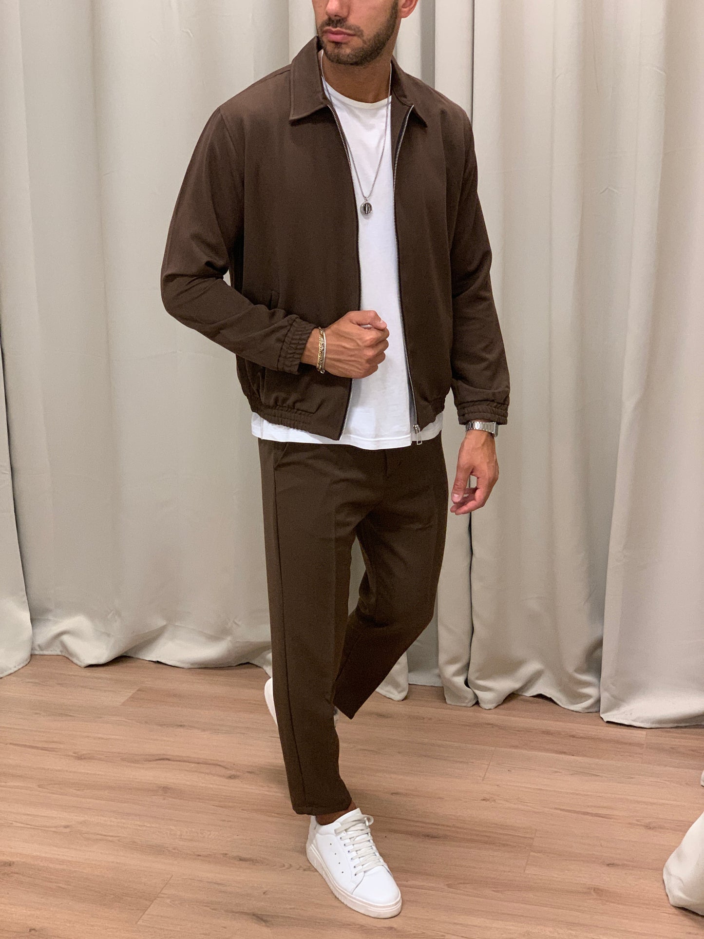 Completo S64 Camicia con Zip + Pantalone col. Moro