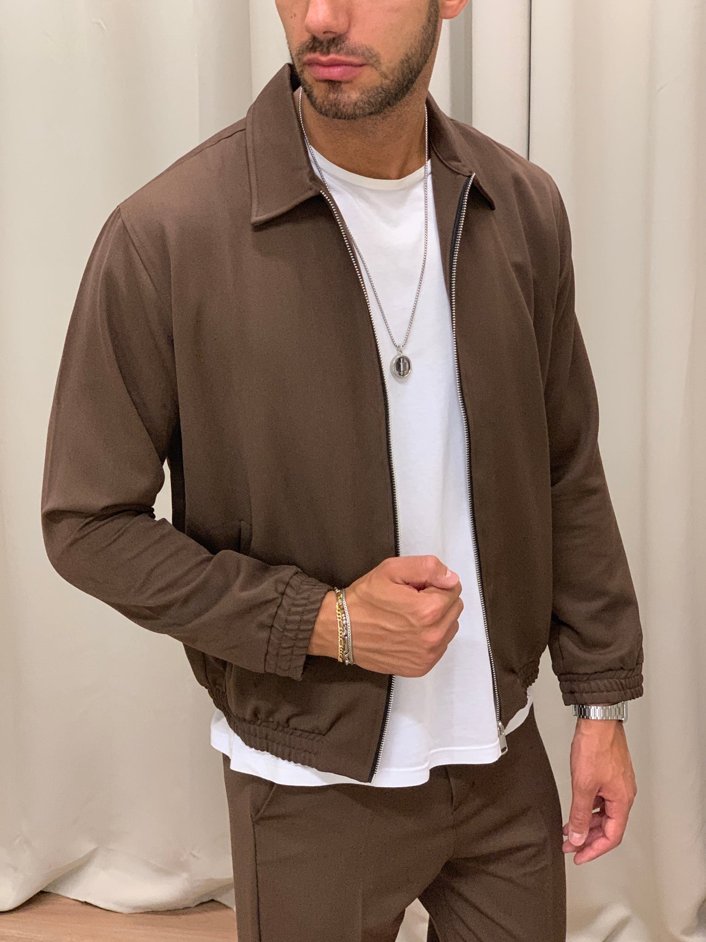 Completo S64 Camicia con Zip + Pantalone col. Moro