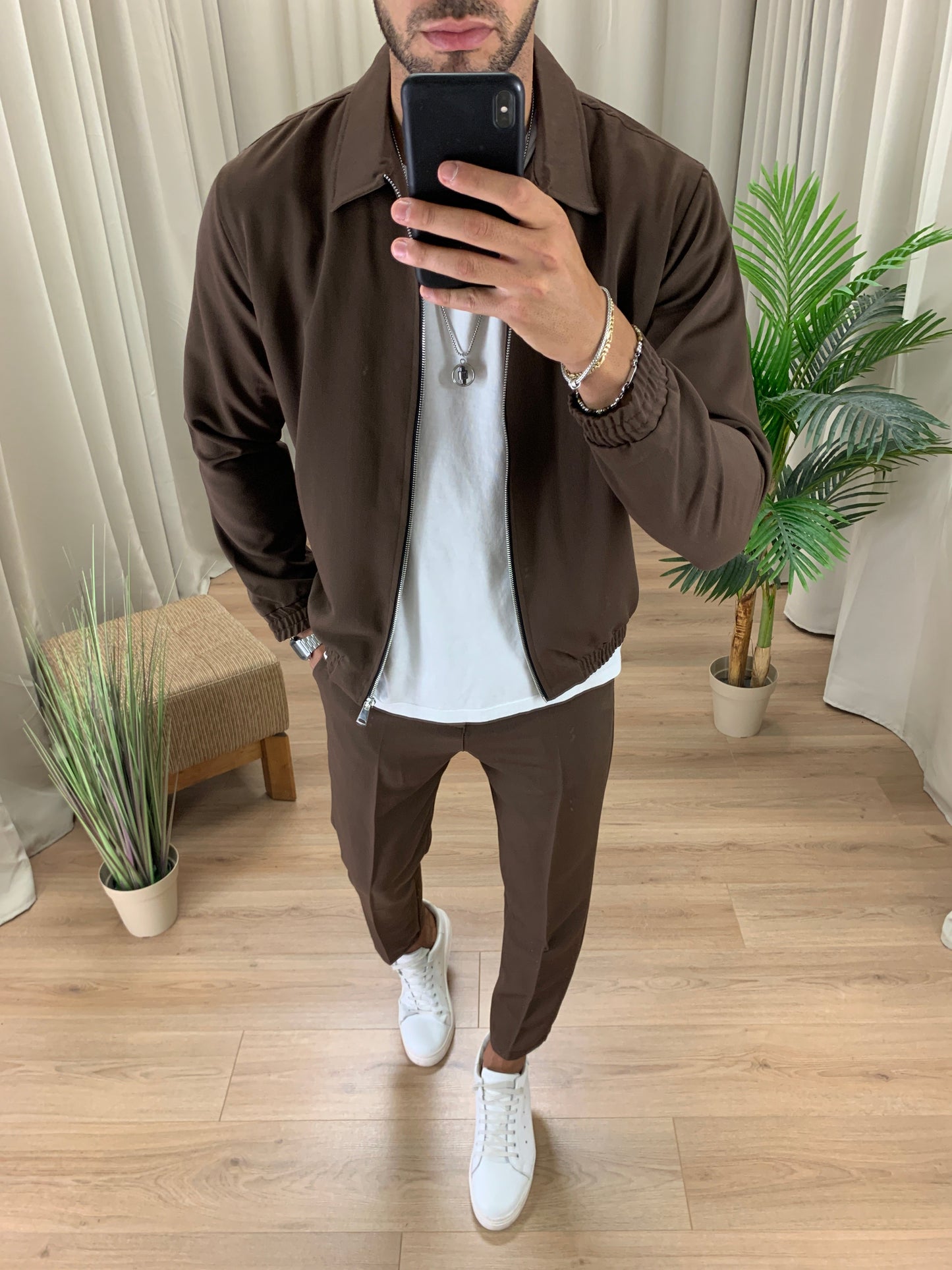 Completo S64 Camicia con Zip + Pantalone col. Moro