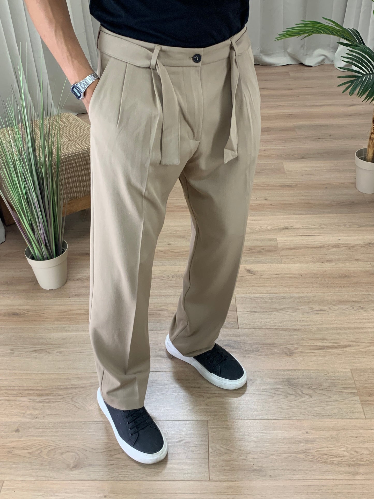 Pantalone Tred con Pinces ed Accessorio Rimovibile col. Beige