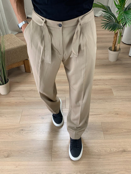 Pantalone Tred con Pinces ed Accessorio Rimovibile col. Beige