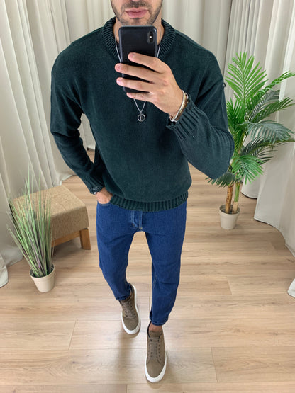 Maglioncino Slavato con Fondo Sfrangiato col. Verde Bosco