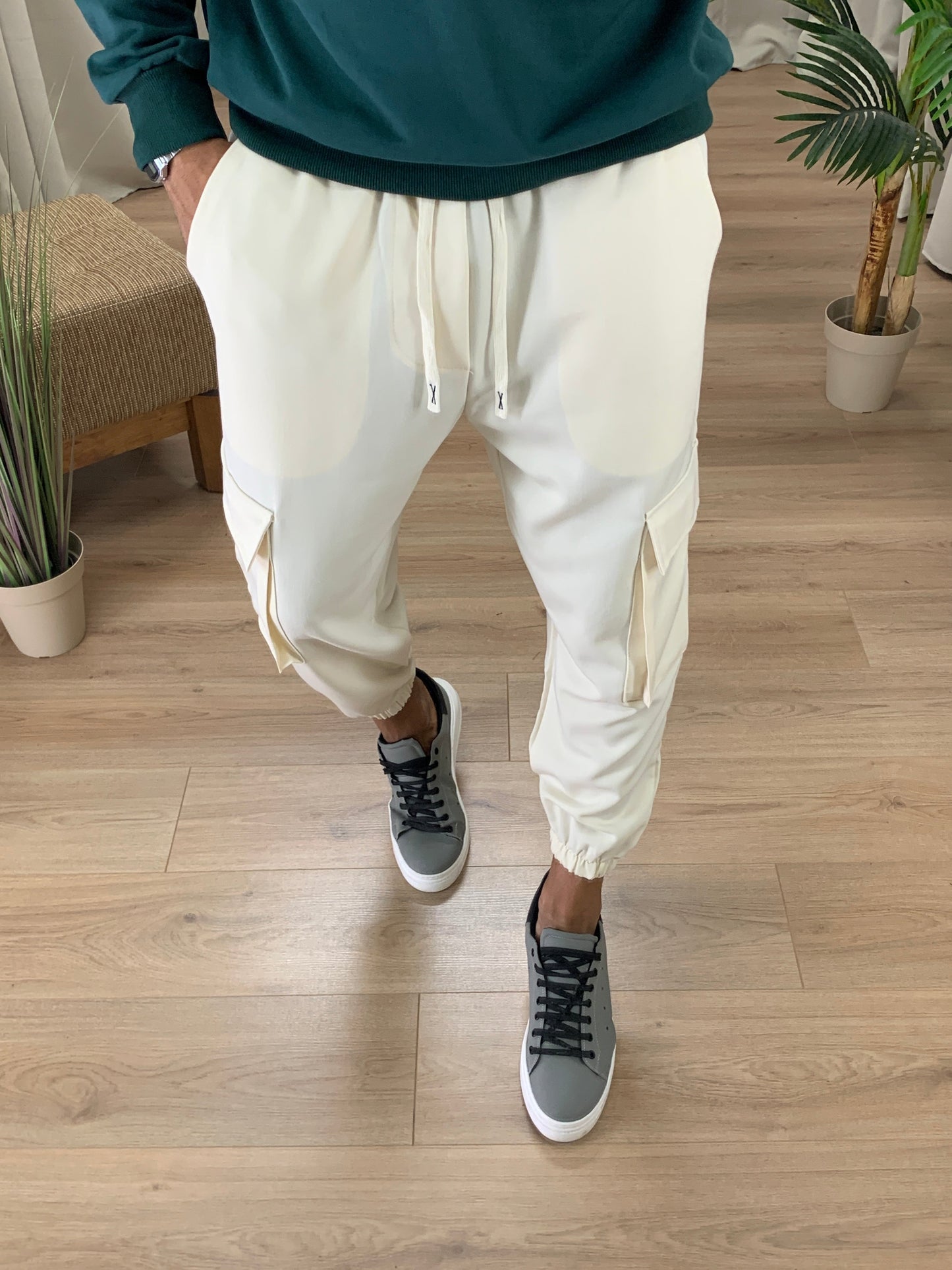 Pantalone Cargo Rug con elastico col. Avorio