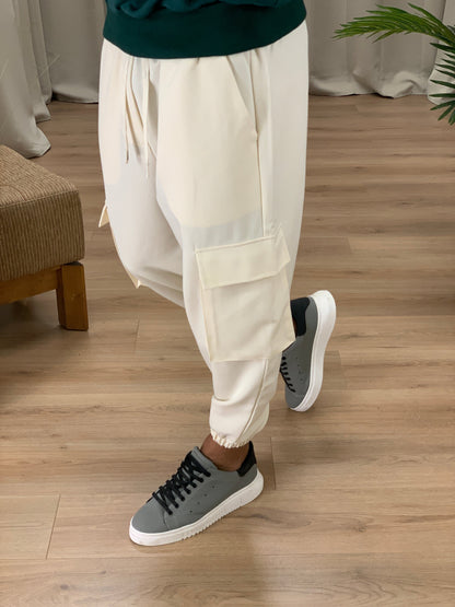 Pantalone Cargo Rug con elastico col. Avorio