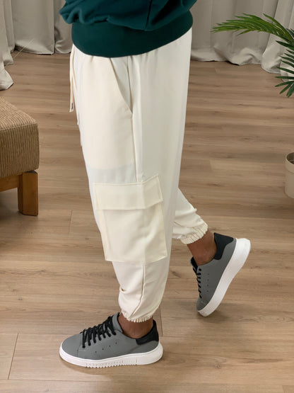 Pantalone Cargo Rug con elastico col. Avorio