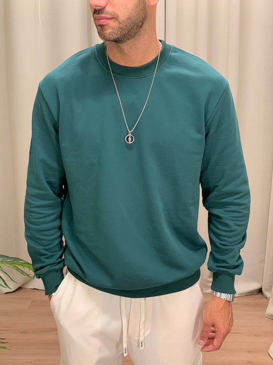 Felpa Axel girocollo interno garzato col. Petrolio