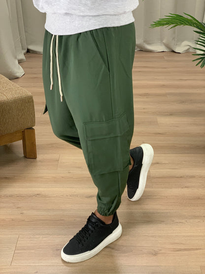 Pantalone Cargo Rug con elastico col. Verde Militare
