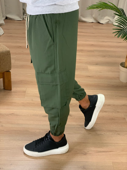 Pantalone Cargo Rug con elastico col. Verde Militare