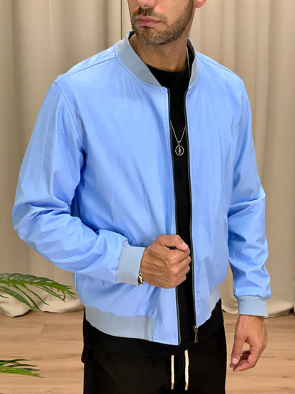 Giubbotto College effetto Pelle col. Azzurro