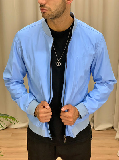 Giubbotto College effetto Pelle col. Azzurro