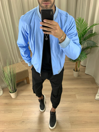 Giubbotto College effetto Pelle col. Azzurro