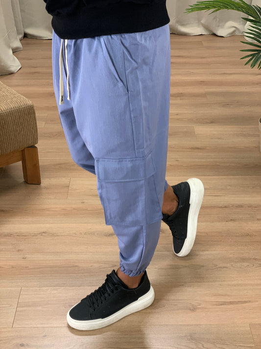 Pantalone Cargo Rug con elastico col. Avio
