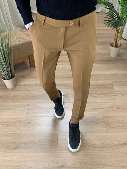 Pantalone Lussemburgo con risvolto col. Cammello