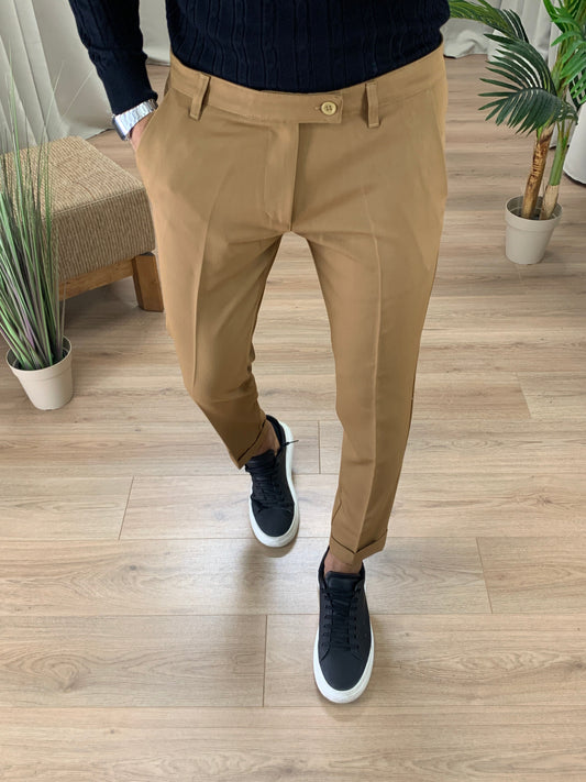 Pantalone Lussemburgo con risvolto col. Cammello