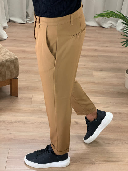 Pantalone Lussemburgo con risvolto col. Cammello