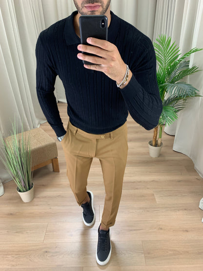 Pantalone Lussemburgo con risvolto col. Cammello