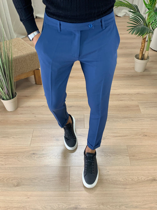 Pantalone Lussemburgo con risvolto col. Blu