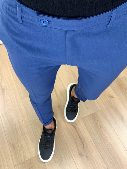 Pantalone Lussemburgo con risvolto col. Blu