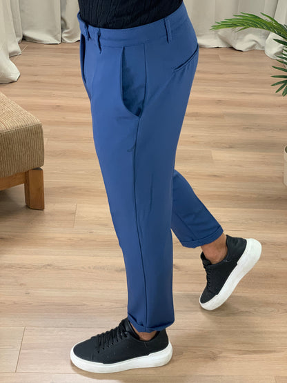 Pantalone Lussemburgo con risvolto col. Blu