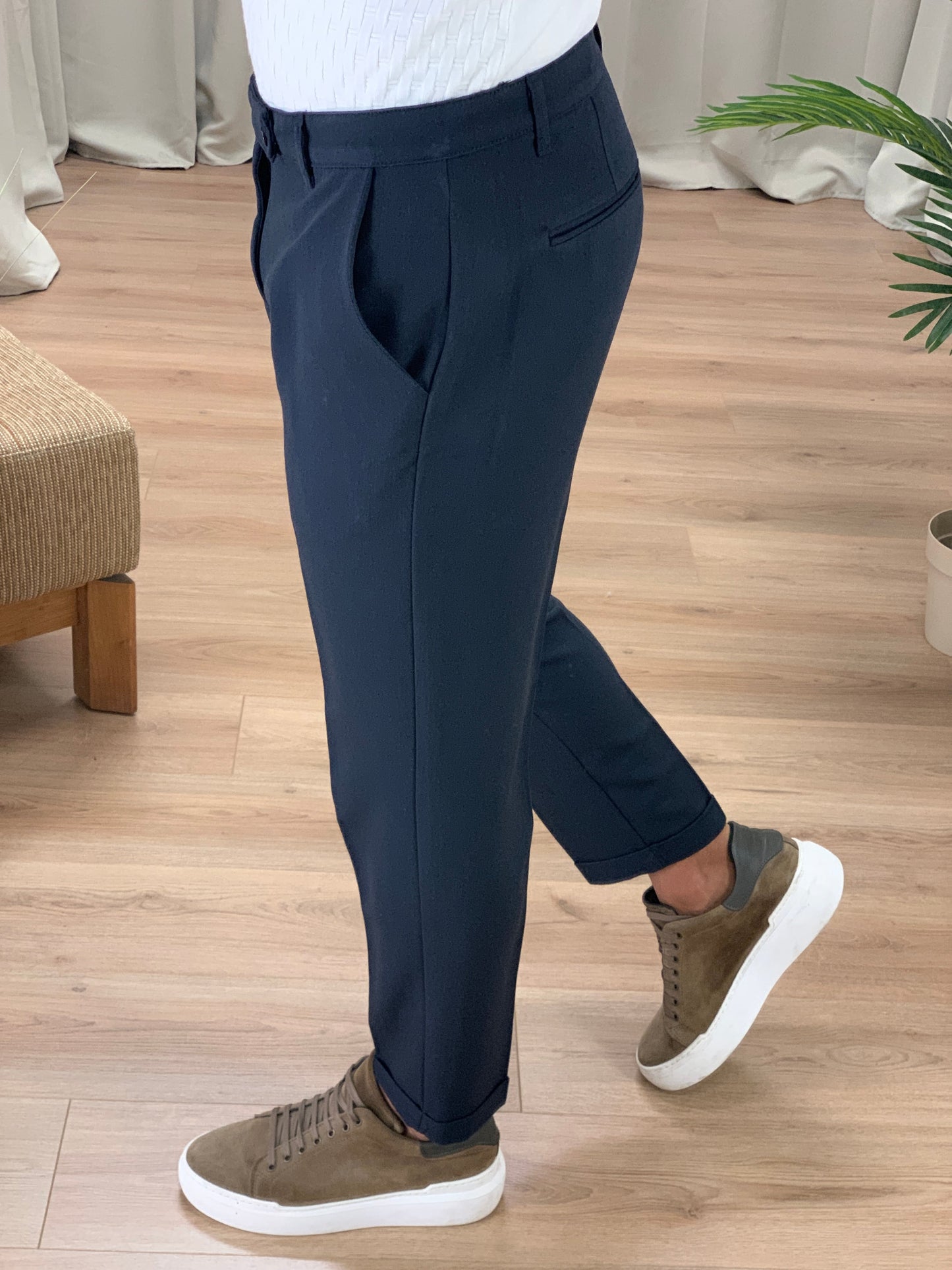 Pantalone Lussemburgo con risvolto col. Blu Notte